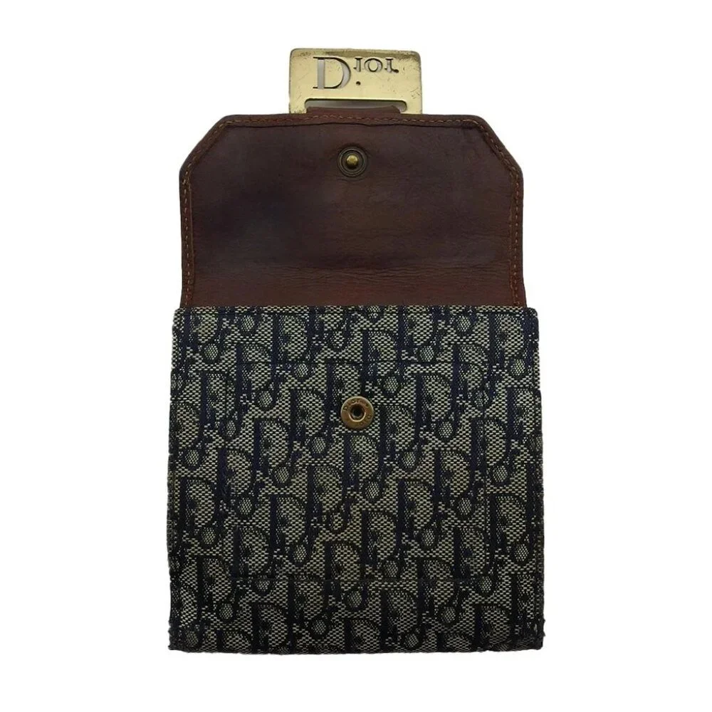 Dior Bifold Wallet Navy Beige Brown Women Authentic secondhand